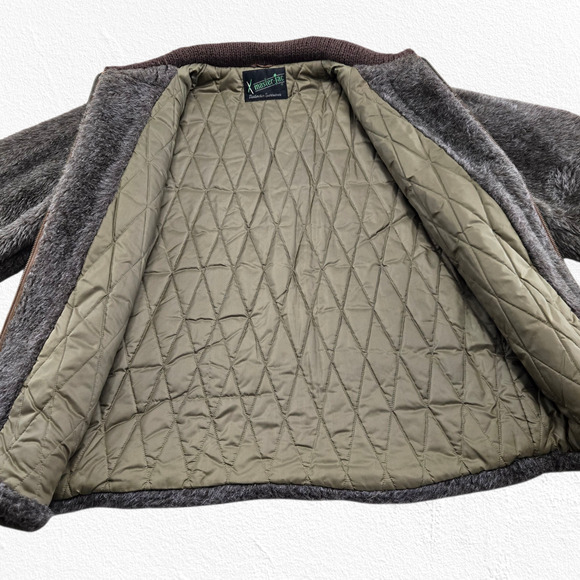 Vintage 70s Master-Jac Brown Faux Fur Bomber Jacket Quilted Lining Size Large - Picture 10 of 11
